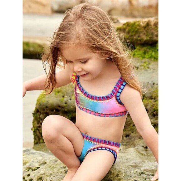 NWT PIlyq 2 Girls Popsicle Tie Dye Sporty Rainbow Embroidered Bikini 118561